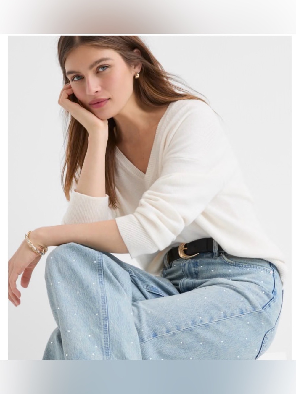 LOFT Petite Sparkle Embellished High Rise Barrel Jeans 12P